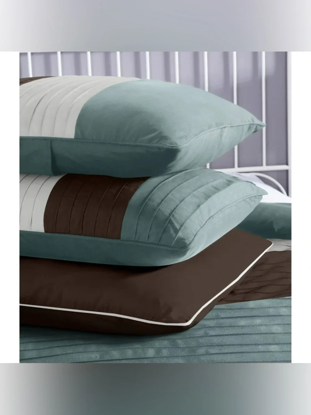 Reversible Blue and Brown Striped Comforter Set